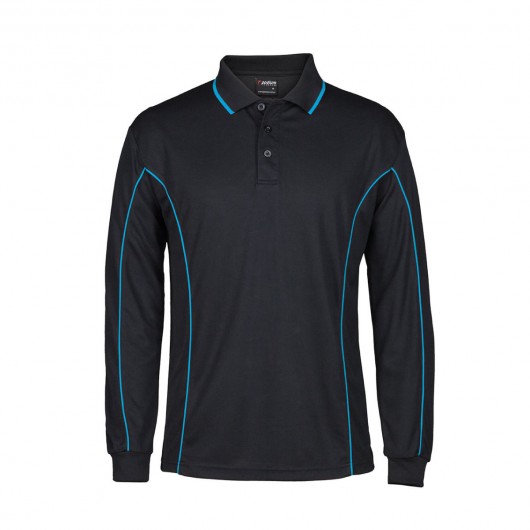Black Aqua Long Sleeve Piping Polo